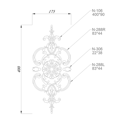 Wooden set of Baroque-style decor with a central rosette