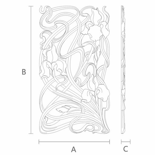 Large wood Art Nouveau onlays with Irises, Left