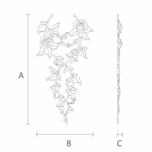 Openwork Baroque style rose branches onlay from beech