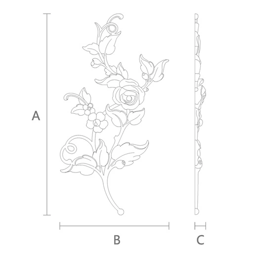 Hardwood flower branch with leaves onlay, Left