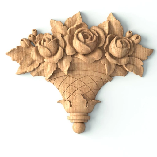Unfinished ornamental Rose bouquet onlay from beech