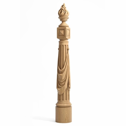 ROUND WOOD NEWEL POST WITH FLAME FINIAL