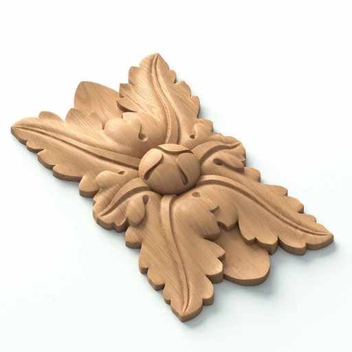 RECTANGULAR WOOD ROSETTE WITH ACANTHUS LEAF ANTIQUE