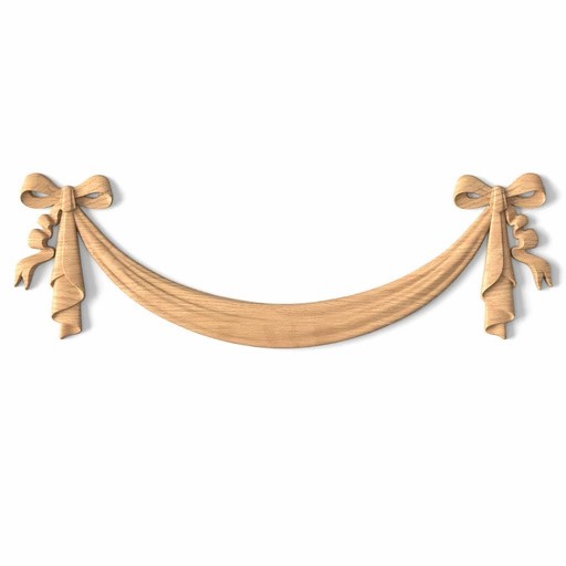 Classic style handcrafted swag onlay with bows from oak