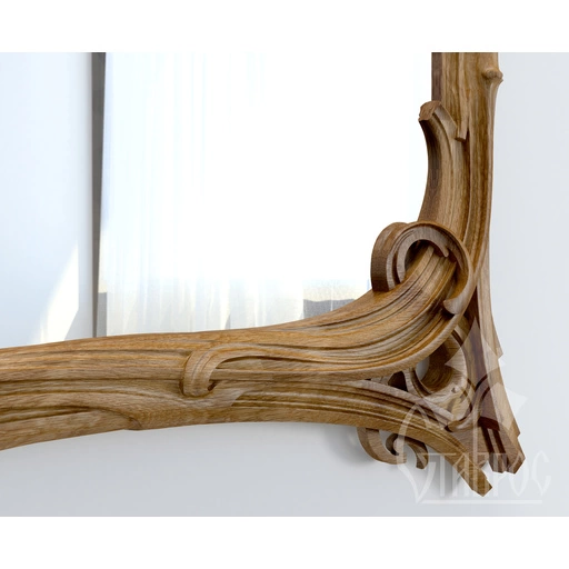 ART NOUVEAU STYLE SOLID WOOD FRAME MIRROR WITH LILIES