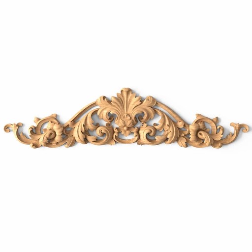 Unfinished wood openwork floral center onlay for doors
