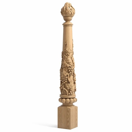 FARMHOUSE STAIRCASE POST WITH GRAPEVINES FROM OAK