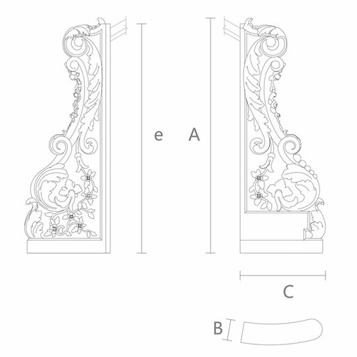 WOODEN STAIRCASE POST WITH FLOWERS AND ACANTHUS, RIGHT