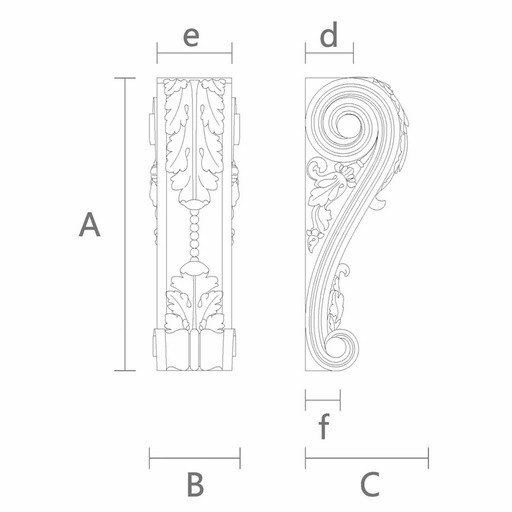 Wooden corbel scroll beaded with acanthus leaf Rococo