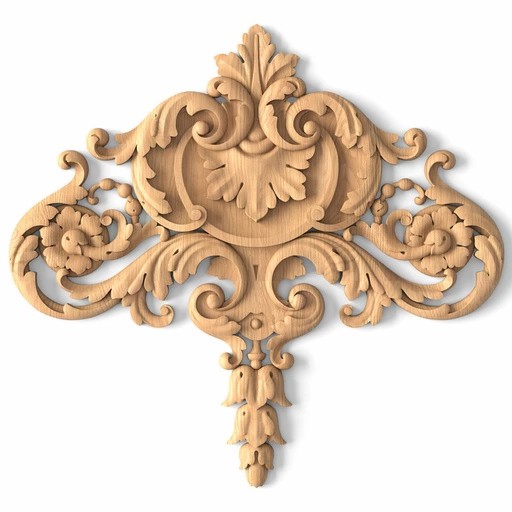 Antique wood ornamental drop onlay with flowers