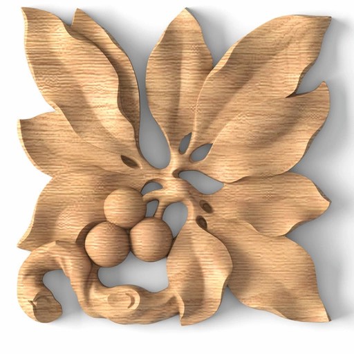 Carved laurel solid wood rosette onlay with berries, Right