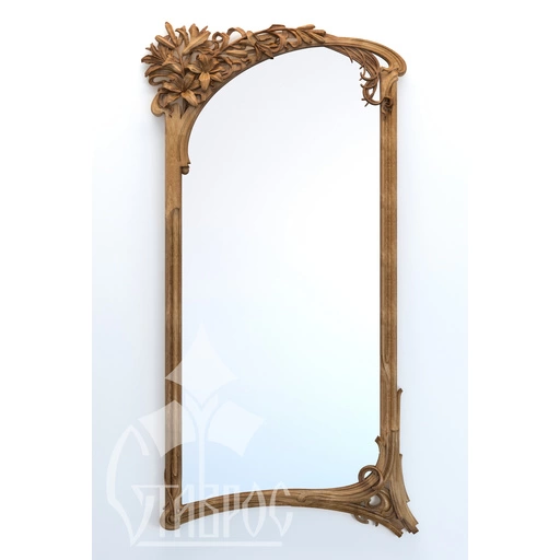 ART NOUVEAU STYLE SOLID WOOD FRAME MIRROR WITH LILIES