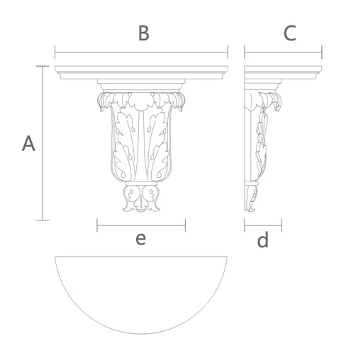 HALF ROUND SHELF WITH CARVED CORBEL ACANTHUS LEAF DESIGN