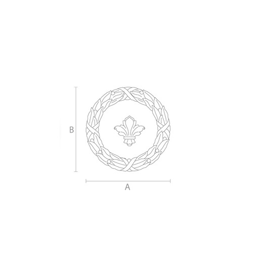 Round beech wreath and fleur-de-lis carved onlay
