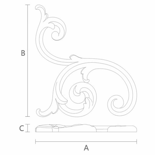 Vintage solid wood carved onlay for wall panels, Left