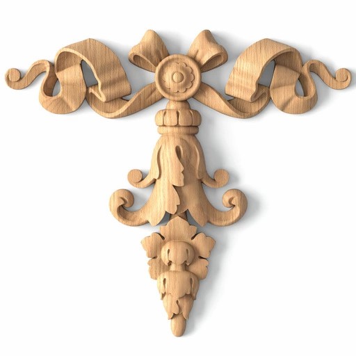 Classic solid wood drop onlay with ribbons and leaves