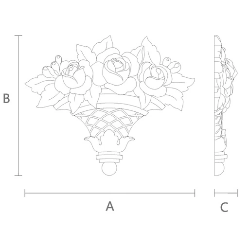 Unfinished ornamental Rose bouquet onlay from beech