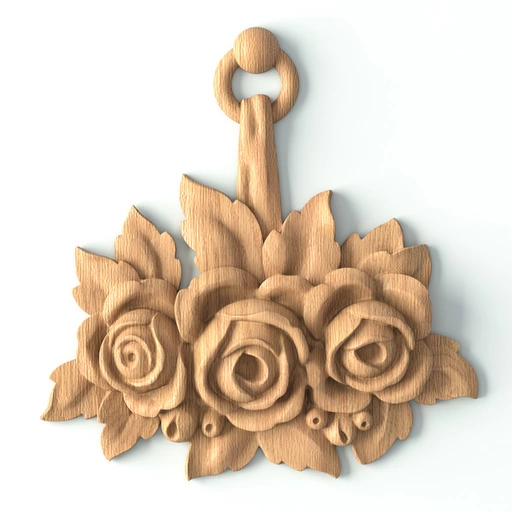 Decorative wooden embossed carved hanging roses onlay