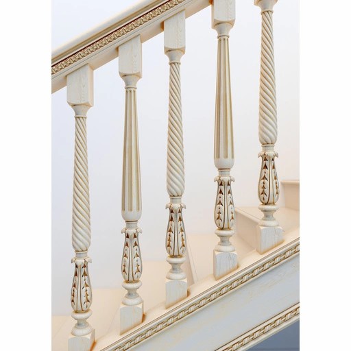 CLASSICAL FLUTED WOOD STAIR BALUSTERS WITH ACANTHUS LEAVES