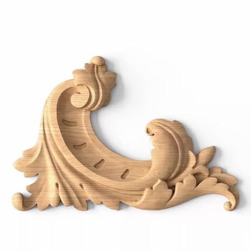 Unfinished solid wood Baroque-style acanthus corner, Left