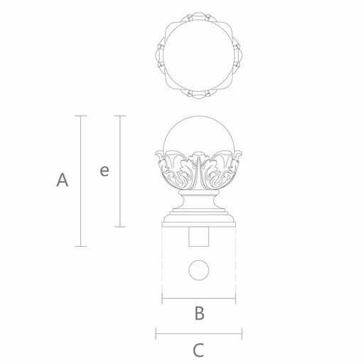 Round newel post cap with acanthus leaves from solid wood