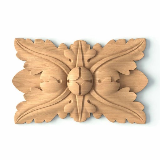 RECTANGULAR WOOD ROSETTE WITH ACANTHUS LEAF ANTIQUE