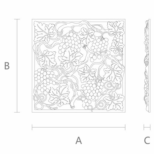 Decorative wooden carved panel onlay with grapes