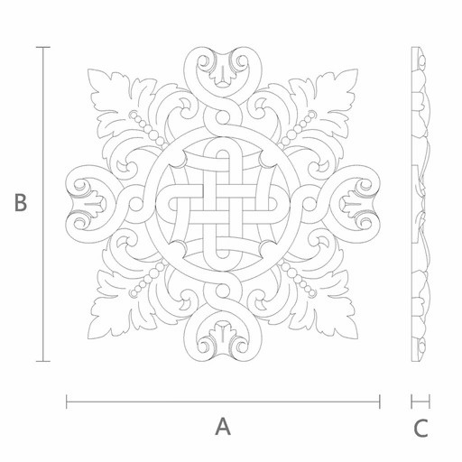 Square floral applique with beads for interior from wood