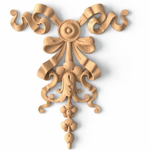 Classic hardwood ribbon bow center onlay with flower buds