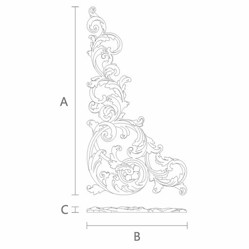 Decorative wood Baroque long corner onlay, Left