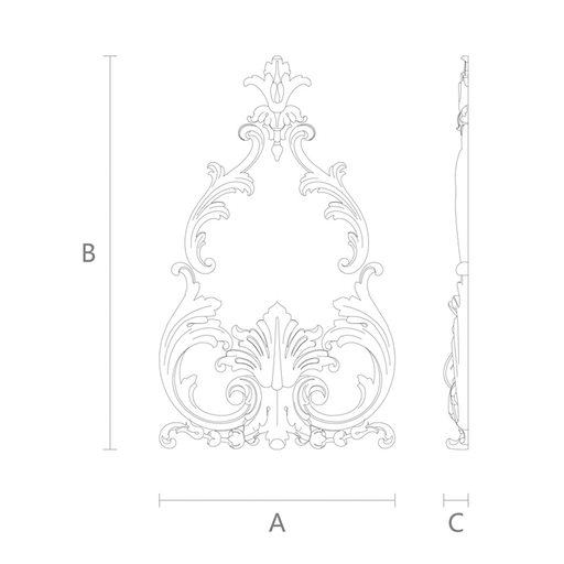 Decorative wooden Baroque set of overlays with central bud