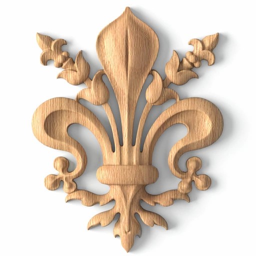 Carved wooden Gothic style fleur-de-lis applique