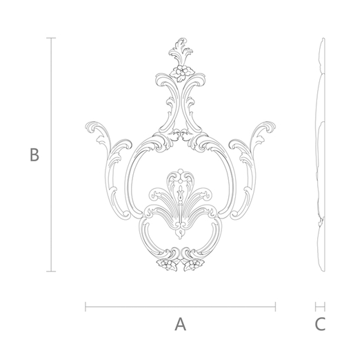 Wooden set with a central palmette framed by plant elements