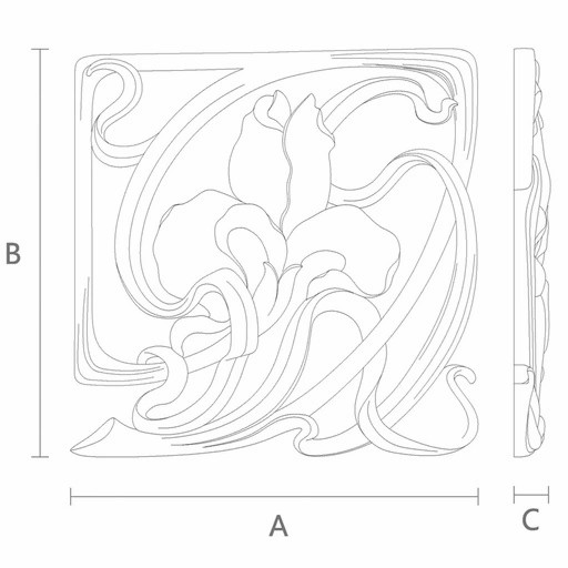 Decorative solid wood square onlay Iris flower, Right