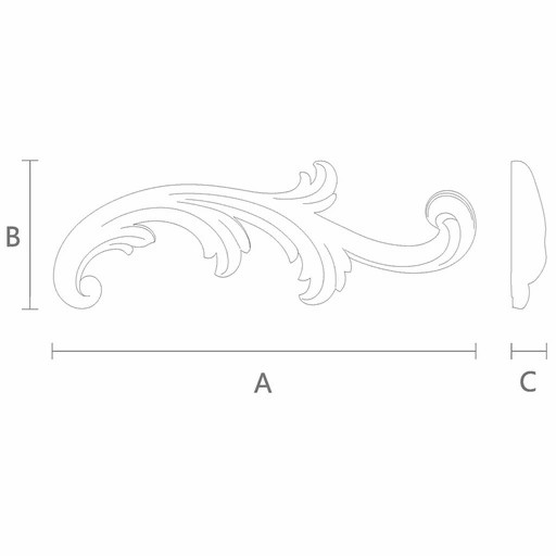 Miniature solid wood acanthus scroll onlay, Right