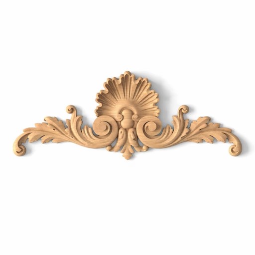 Ornamental Baroque center applique with a shell from wood
