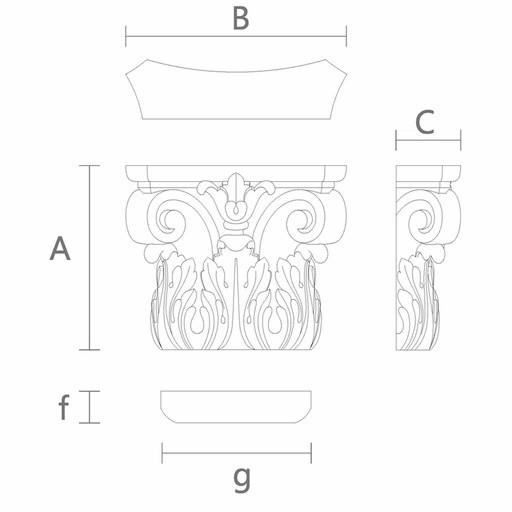 Corinthian capital for wood pilasters with acanthus leaves and volutes