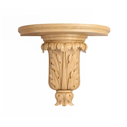 HALF ROUND SHELF WITH CARVED CORBEL ACANTHUS LEAF DESIGN