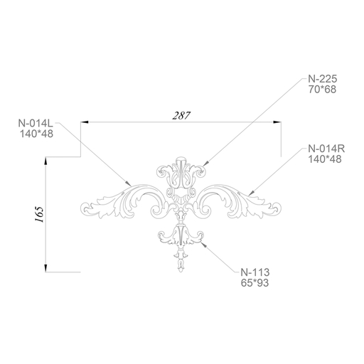 Wooden Baroque style set with scrolled acanthus appliques