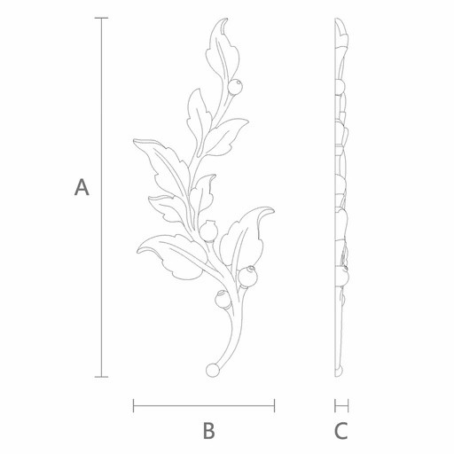 Hardwood branch with flower buds decorative onlay, Right
