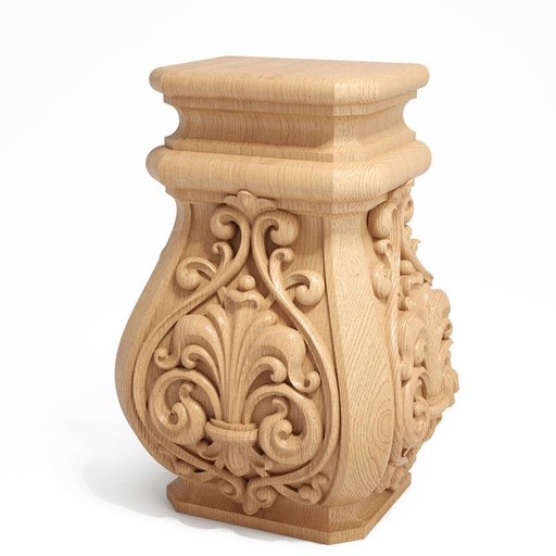 TRADITIONAL WOODEN COLUMN BASE WITH FLOWERS SCROLLS