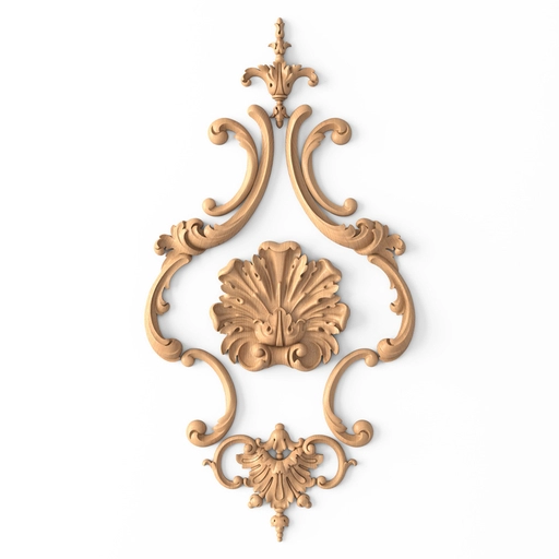 Patterned wooden overlays set with a lush palmette in the center