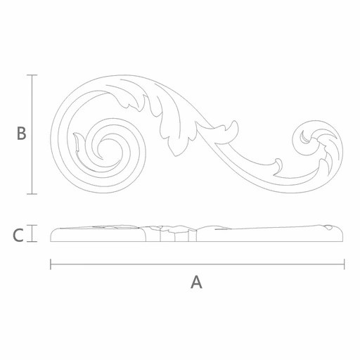 Long wooden acanthus decorative onlay for walls, Right