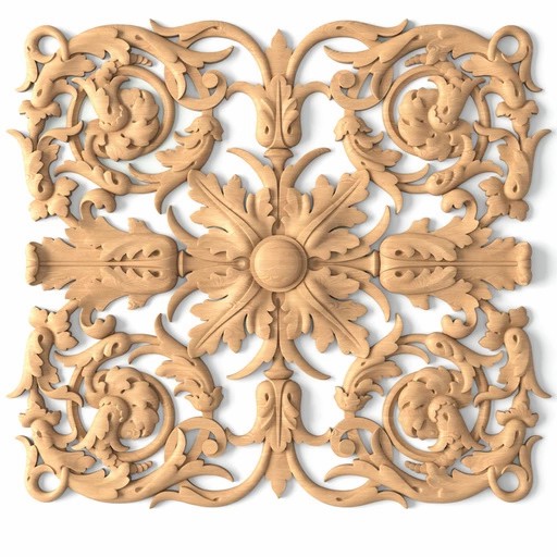 Ornate Baroque onlay for coffered ceilings from oak