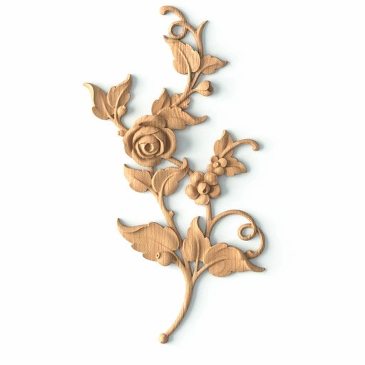 Hardwood flower branch with leaves onlay, Right