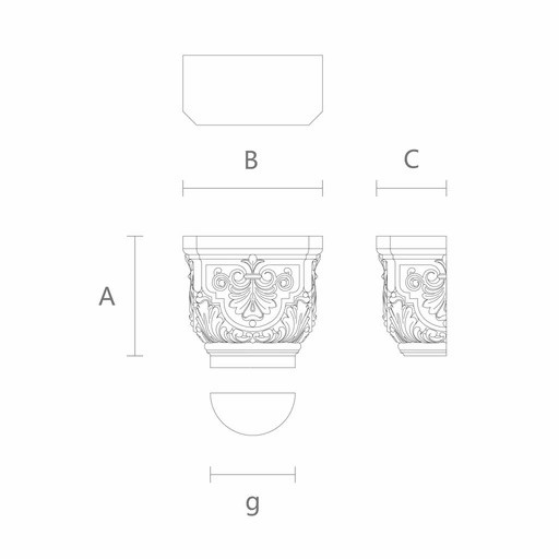 Ornate capital for round column with carved pearls and palmettos