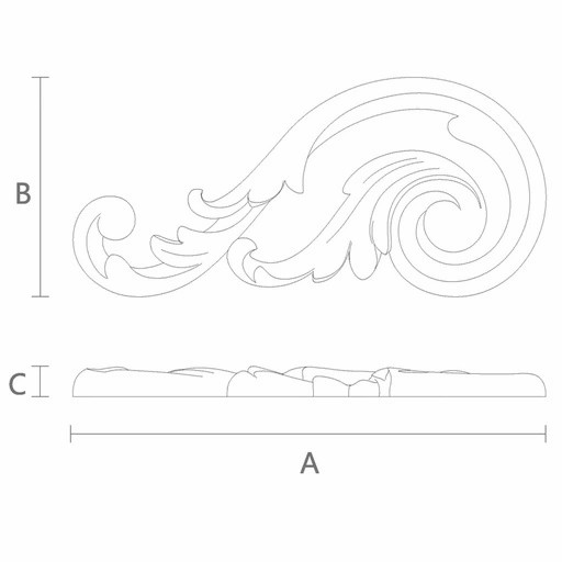Acanthus hardwood carved scroll applique for walls, Right