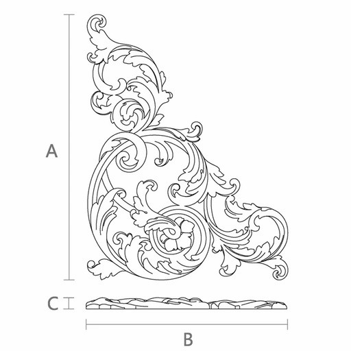 Unfinished wooden openwork corner onlay with scrolls, Left
