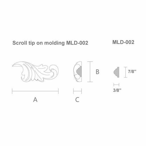 WOODEN SMALL DECORATIVE END CAP FOR MOLDING, RIGHT
