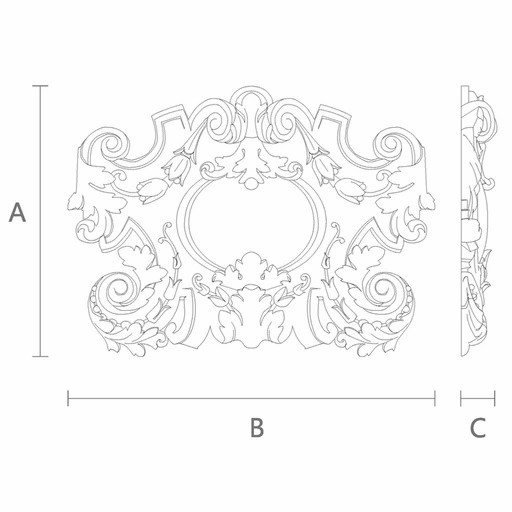 Baroque-style wood medium carved cartouche with flowers